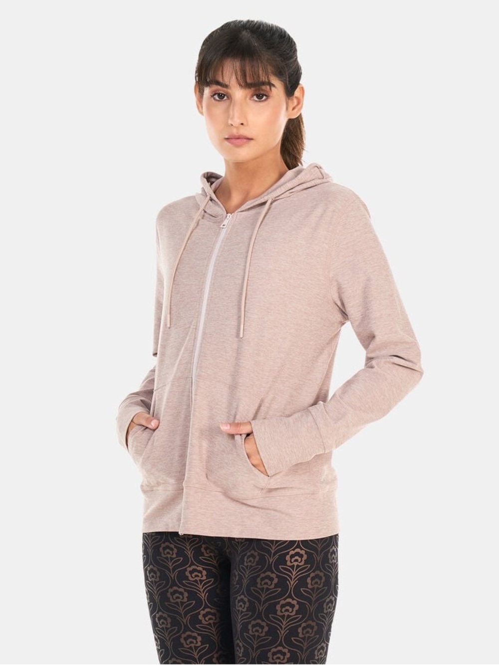 Beyond Yoga Spacedye Everyday Hoodie Heather Pink Full Zip Sweatshirt Medium